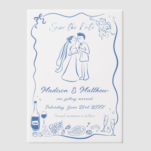 Eigenzinnige Hand Getrokken Doodles Wedding Save t Vellum Uitnodigingen (Voorkant)
