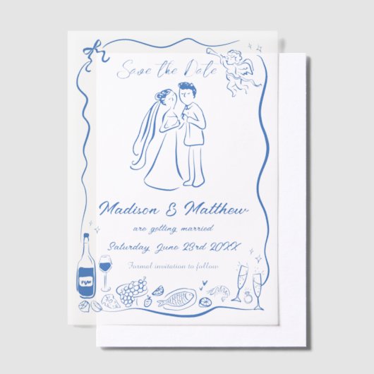 Eigenzinnige Hand Getrokken Doodles Wedding Save t Vellum Uitnodigingen (Offset)
