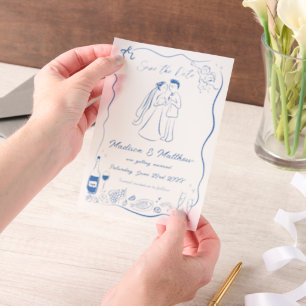 Eigenzinnige Hand Getrokken Doodles Wedding Save t Vellum Uitnodigingen