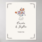 Eigenzinnige Hand getrokken Floral Urn Kaarten en Poster (Voorkant)