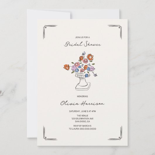 Eigenzinnige Hand getrokken Floral Urn Vrijgezelle Kaart (Voorkant)