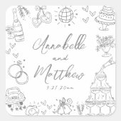 Eigenzinnige Hand Getrokken Grijs Whimsical Weddin Vierkante Sticker (Voorkant)
