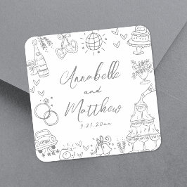 Eigenzinnige Hand Getrokken Grijs Whimsical Weddin Vierkante Sticker
