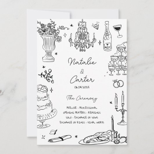 Eigenzinnige hand getrokken grillige bruiloft prog kaart (Voorkant)