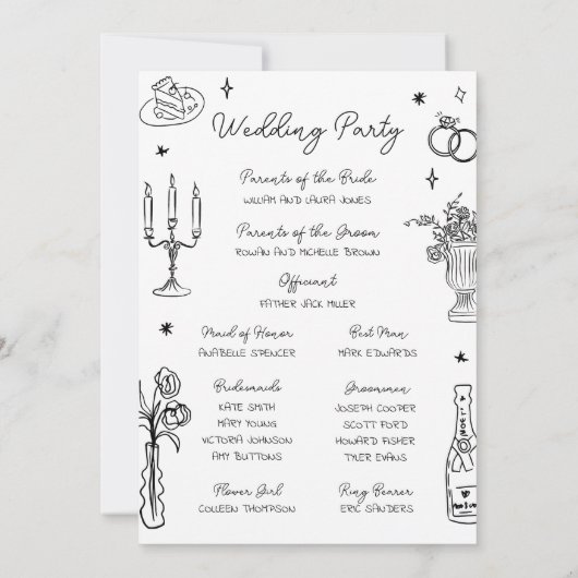 Eigenzinnige hand getrokken grillige bruiloft prog kaart (Achterkant)