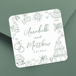 Eigenzinnige Hand Getrokken Groene Whimsical Weddi Vierkante Sticker