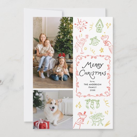 Eigenzinnige Hand Getrokken Iconen Vrolijk Kerstmi Feestdagenkaart (Voorkant)