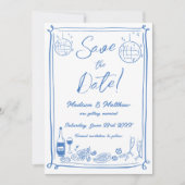 Eigenzinnige Hand Getrokken Krabbel Doodles Weddin Save The Date (Voorkant)