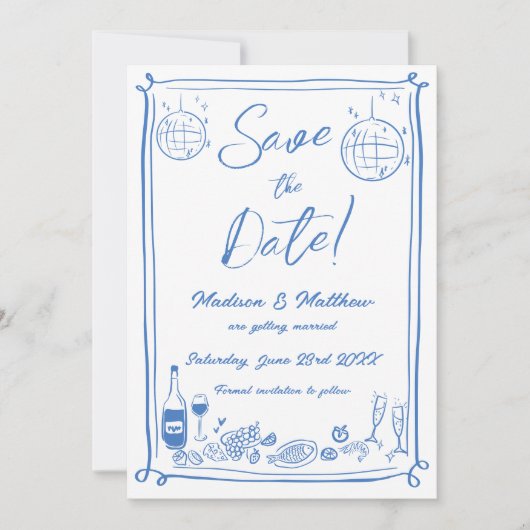 Eigenzinnige Hand Getrokken Krabbel Doodles Weddin Save The Date (Voorkant)