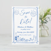 Eigenzinnige Hand Getrokken Krabbel Doodles Weddin Save The Date (Staand voorkant)