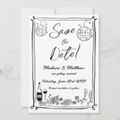 Eigenzinnige Hand Getrokken Krabbel Doodles Weddin Save The Date (Voorkant)