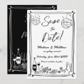Eigenzinnige Hand Getrokken Krabbel Doodles Weddin Save The Date (Voorkant / Achterkant)