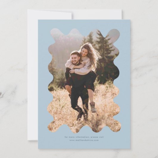 Eigenzinnige Hand Getrokken Lijn Blauw Huwelijk Kaart (Achterkant)