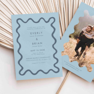 Eigenzinnige Hand Getrokken Lijn Blauw Huwelijk Kaart