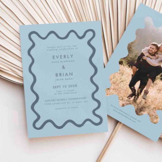 Eigenzinnige Hand Getrokken Lijn Blauw Huwelijk Kaart