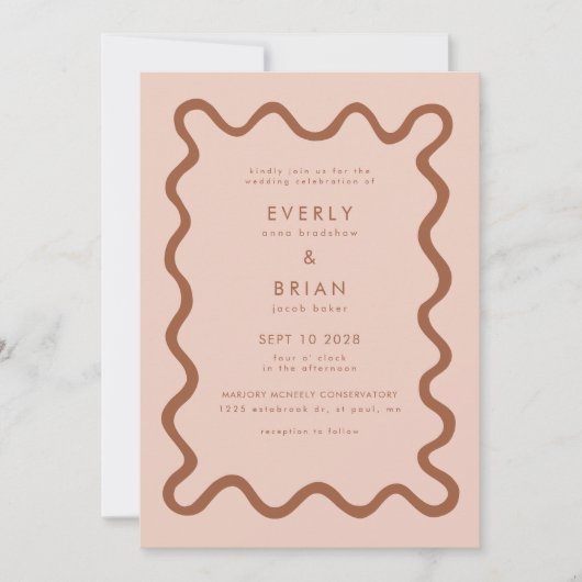 Eigenzinnige Hand Getrokken Lijn Terracotta Huweli Kaart (Voorkant)