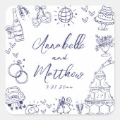 Eigenzinnige Hand Getrokken Marine Blauw Whimsical Vierkante Sticker (Voorkant)