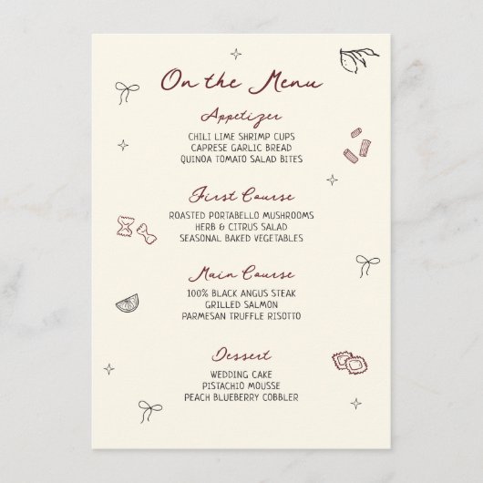 Eigenzinnige Hand getrokken Maroon Menu (Voorkant)