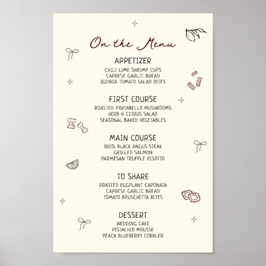 Eigenzinnige Hand getrokken Maroon Menu Poster (Voorkant)