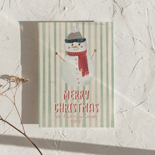 eigenzinnige hand getrokken sneeuwman kerst plezi feestdagenkaart