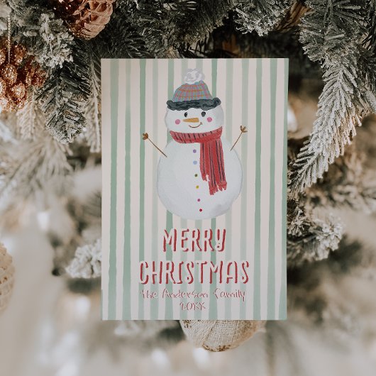 eigenzinnige hand getrokken sneeuwman kerst plezi feestdagenkaart