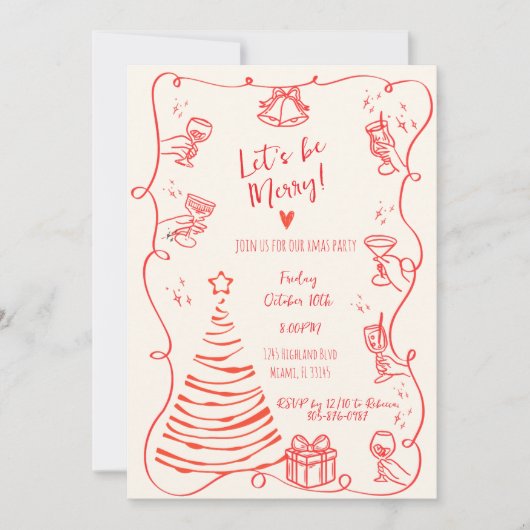 Eigenzinnige Hand Getrokken Squiggle Rode Kerstfee Kaart (Voorkant)