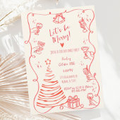 Eigenzinnige Hand Getrokken Squiggle Rode Kerstfee Kaart