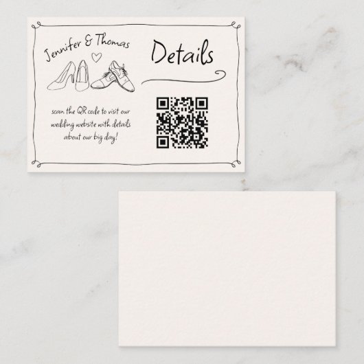Eigenzinnige Hand Getrokken Trouwschoenen QR Code  Informatiekaartje (Voorkant / Achterkant)