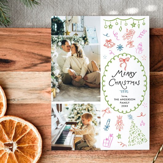 Eigenzinnige Hand Getrokken Vrolijke Kerstmis 2 Fo Feestdagenkaart