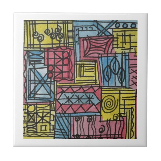 Eigenzinnige handgeschilderde Waterverf kunst Tegeltje (Voorkant)