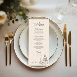 Eigenzinnige handgeschreven bruiloft menu<br><div class="desc">Eigenzinnige en grillige bruiloft menukaart. Deze menukaart heeft een mooi handgeschreven lettertype in een leuke en speelse stijl en heeft volledig aanpasbare tekst. Op de onderkant van het menu staat een handgetekende illustratie van een bruidstaart en een monogram van het paar. Het menu wordt geleverd in een neutraal kleurenschema van...</div>