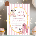 Eigenzinnige illustratie Hond Laten we verjaardags Kaart<br><div class="desc">Roze Eigenzinnige Illustratie Hond Let's Pawty Verjaardag Uitnodiging,  Huisdieren Pawty Verjaardag Uitnodiging</div>