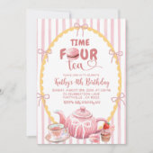 Eigenzinnige Illustratie Tijd VIER thee 4e Verjaar Kaart (Voorkant)