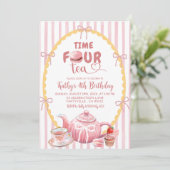 Eigenzinnige Illustratie Tijd VIER thee 4e Verjaar Kaart (Staand voorkant)