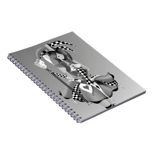 Eigenzinnige Jester en Poppenkoning Grijs Monochro Notitieboek (Rechterzijde)