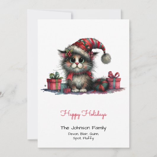 Eigenzinnige kat in een kerstmuts Happy Feestdagenkaart (Voorkant)