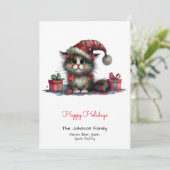 Eigenzinnige kat in een kerstmuts Happy Feestdagenkaart (Staand voorkant)
