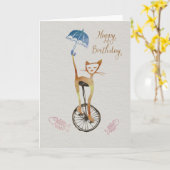 Eigenzinnige kat op een eenwielige verjaardagskaar kaart (Gele Bloem)
