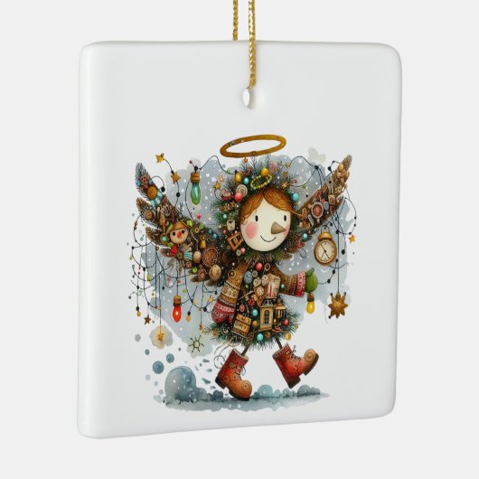 Eigenzinnige kerst engel moderne kunst stijl keramisch ornament (Rechts)