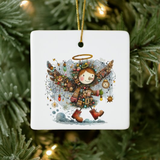 Eigenzinnige kerst engel moderne kunst stijl keramisch ornament (Boom)
