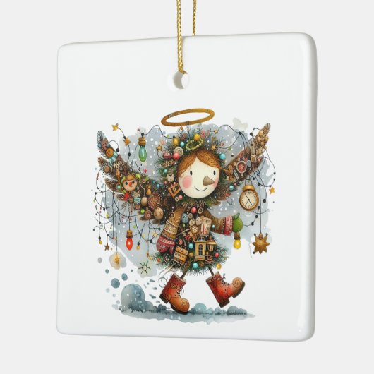 Eigenzinnige kerst engel moderne kunst stijl keramisch ornament (Links)