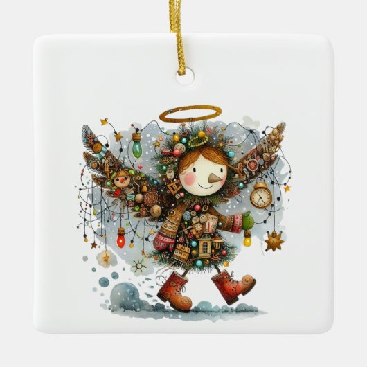 Eigenzinnige kerst engel moderne kunst stijl keramisch ornament (Voorkant)