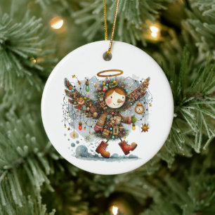 Eigenzinnige kerst engel moderne kunst stijl keramisch ornament