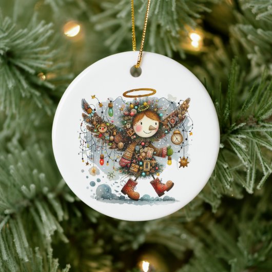 Eigenzinnige kerst engel moderne kunst stijl keramisch ornament (Boom)