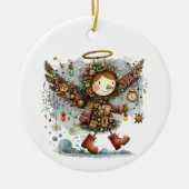 Eigenzinnige kerst engel moderne kunst stijl keramisch ornament (Voorkant)