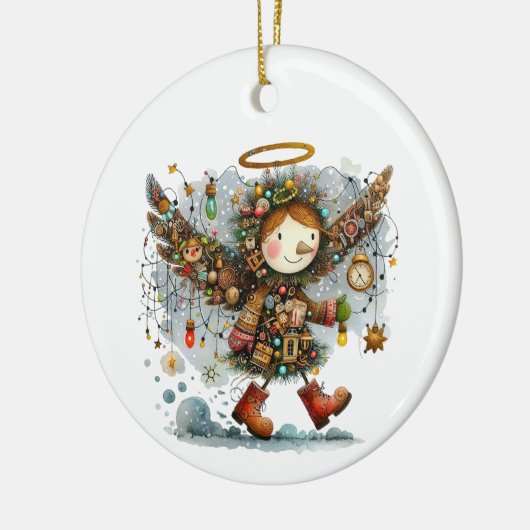 Eigenzinnige kerst engel moderne kunst stijl keramisch ornament (Links)