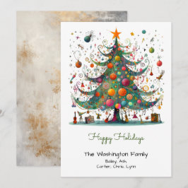 Eigenzinnige kerstboom illustratie Happy Feestdagenkaart