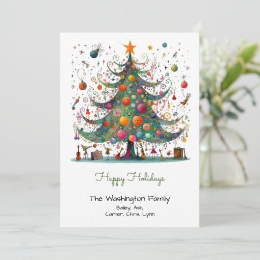 Eigenzinnige kerstboom illustratie Happy Feestdagenkaart (Staand voorkant)