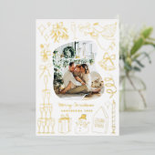 Eigenzinnige Kerstmis 5 Foto Hand getrokken Doodle Folie Feestdagenkaart (Staand Voorkant)