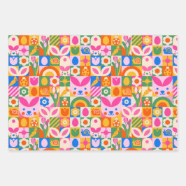 Eigenzinnige kleurrijke esthetische lente Pasen Th Inpakpapier Vel